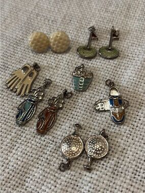 Golf-Themed Earrings & Enamel Charms Set